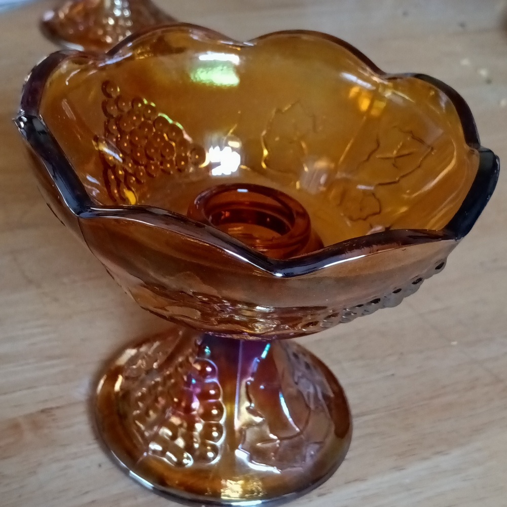 Indiana Carnival Glass  candle holders Two